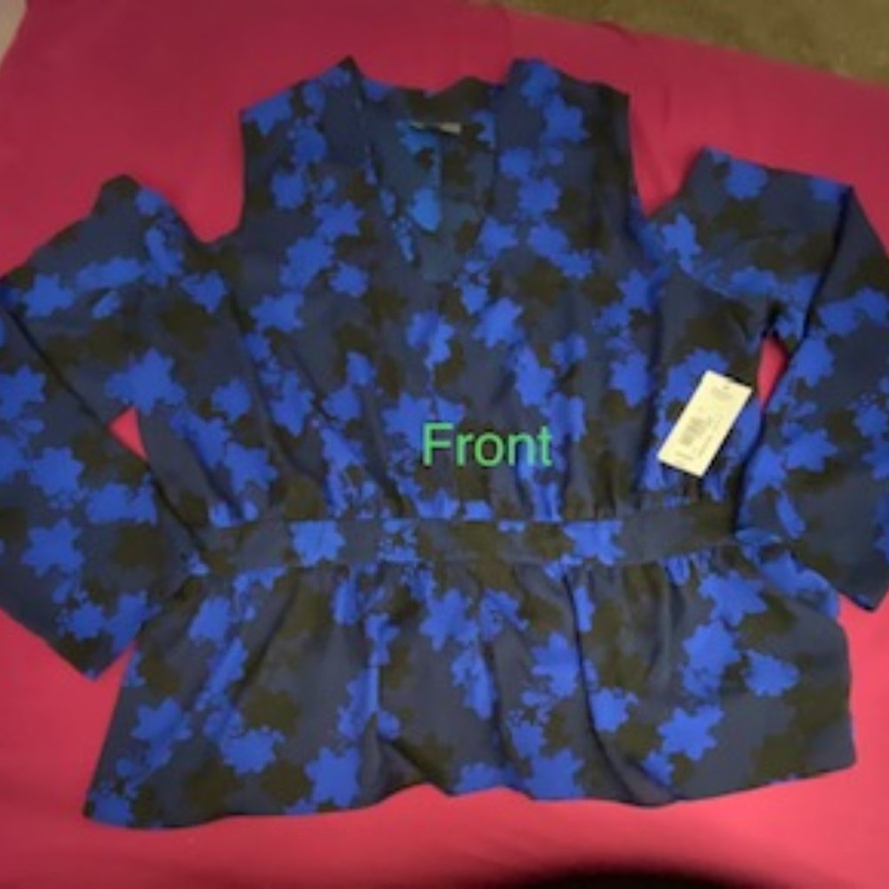 BOLD Elements Blue Floral Cold Shoulder Blouse